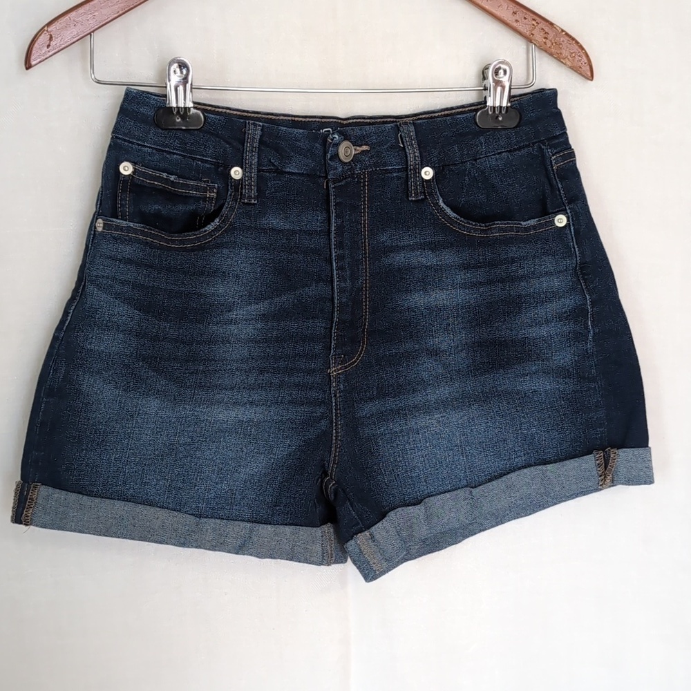 No Boundaries Dark Blue Denim High Rise Cuffed Jean Shorts Size 11
